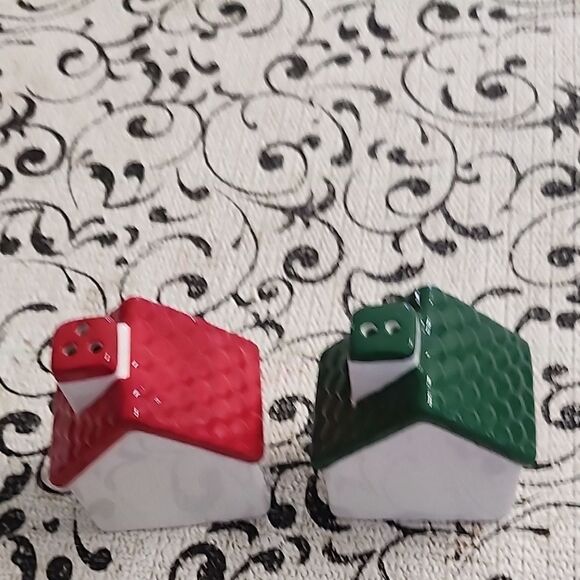 Festive Ceramic House Salt and Pepper Shakers - Red and Green - Picture 3 of 6